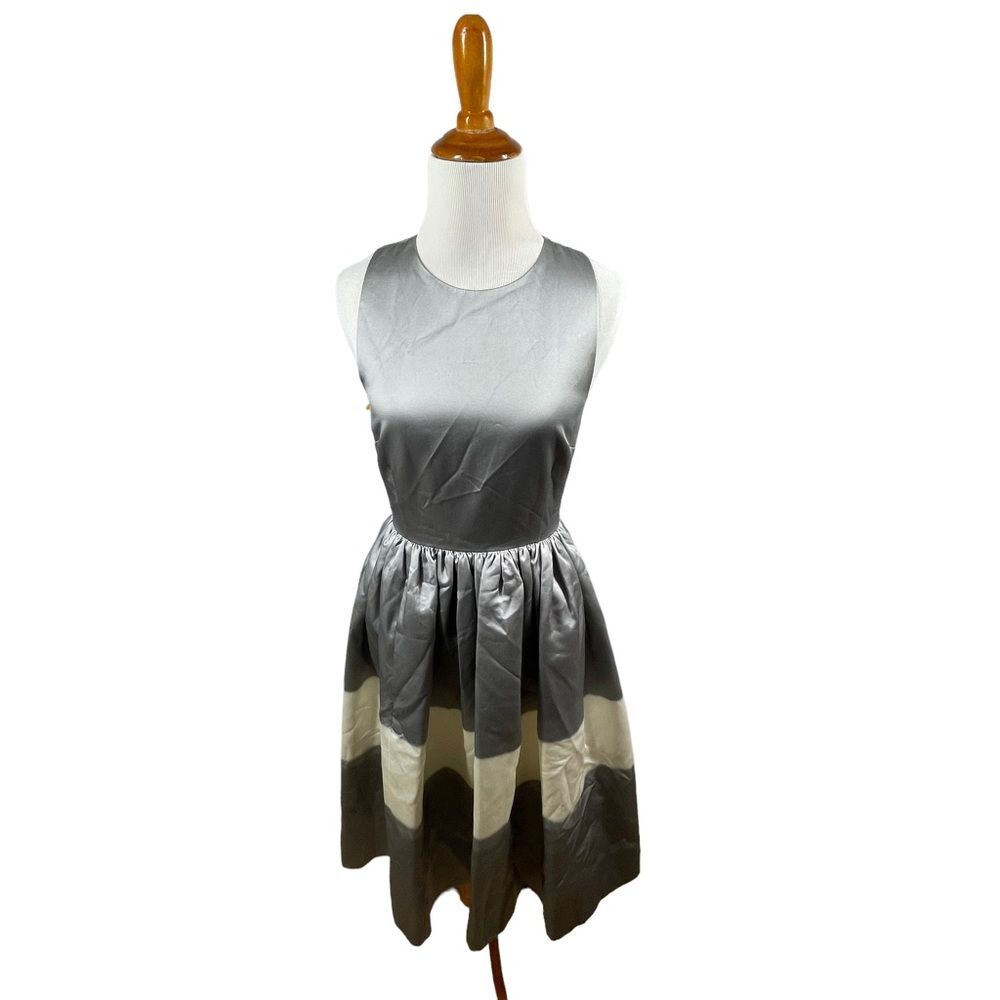 NWT Kate Spade Gray and Cream Satin Pleated Darin Dress